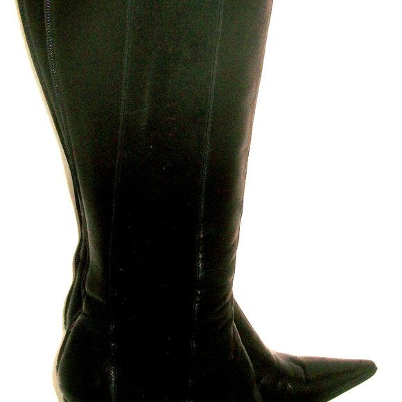 Jimmy Choo "Faith" Black Leather Rear Zip High Heel Boots w Suede Side Panel - Picture 4 of 15